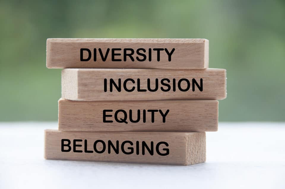 Wooden blocks with words on them - Diversity, inclusion, equity and belonging